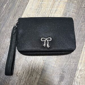 Victoria's Secret black sparkle rhinestone viral bow phone wristlet clutch EUC